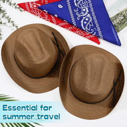 SATINIOR 12 Set Kids Cowboy Hats Bulk with Bandanas - color: Coffee