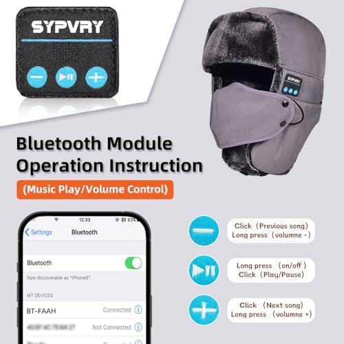 Trapper Hat Bluetooth Warm Winter hat Ski Mask for Men Women, Faux Fur Russian Hat with Speaker Headphones Earflap