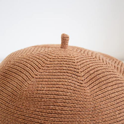 French Style Beret Hat for Women Winter Fall Knit Artist Hats Classic Solid Color Beanie Hat - color: Camel