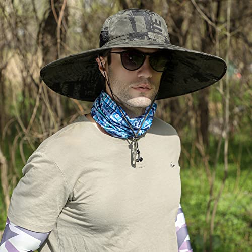 HUAMULAN Men Women 6" Wide Brim Sun Protection Hat Summer Fishing Hats - color: Hn005-junlv-smo