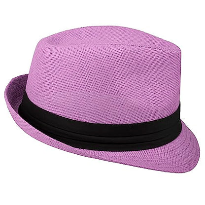 Gelante Summer Fedora Panama Straw Hats with Black Band - color: Purple, size: Large-X-Large
