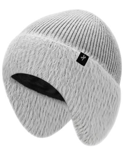 HAMUNI Winter Fleece-Lined Beanie with Earflaps, Warm Windproof Unisex Beanie Hat for Skiing, Hiking & Outdoor Winter Sports - color: Aerospace Gray