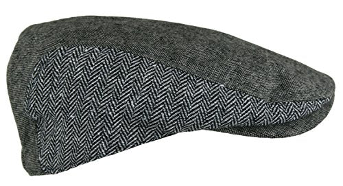 Wonderful Fashion Men's Herringbone Wool Tweed Newsboy IVY Cabbie Driving Hat - color: Twotone-lt.grey