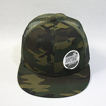 Plain Cotton Twill Flat Brim Mesh Adjustable Snapback Trucker Baseball Cap - color: Camo/Camo/Camo