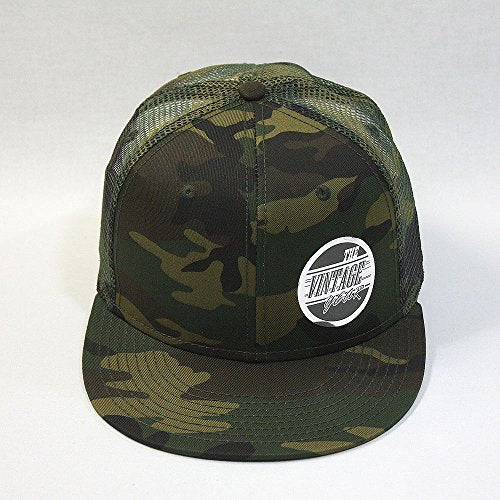 Plain Cotton Twill Flat Brim Mesh Adjustable Snapback Trucker Baseball Cap - color: Camo/Camo/Camo