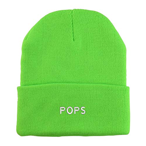 Trendy Apparel Shop Pops Embroidered Winter Long Cuff Beanie - color: Neon Green