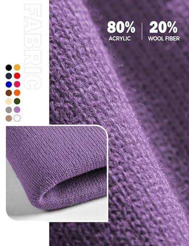 Beanie Hats for Men Women Knit Winter Hat, Warm Skull Stocking Cap, Striped Snow Hat Heated Cuffed Beanie - color: 2p-black+purple