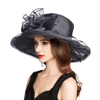 2026 Derby Hats for Women Ladies, Classy Organza Sun Hat, Church Tea Party Wedding Kentucky Fascinator Hat - color: 1a--4541-black