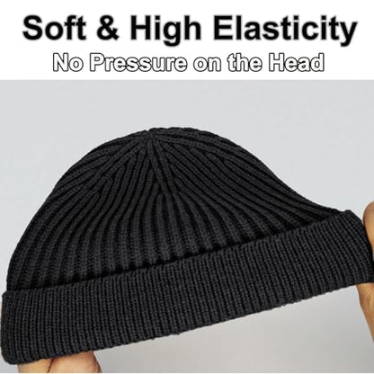 vidsel Thin Wool Fisherman Beanie for Men Short Knit Cuff Trawler Watch Hat - color: 1pcs-black
