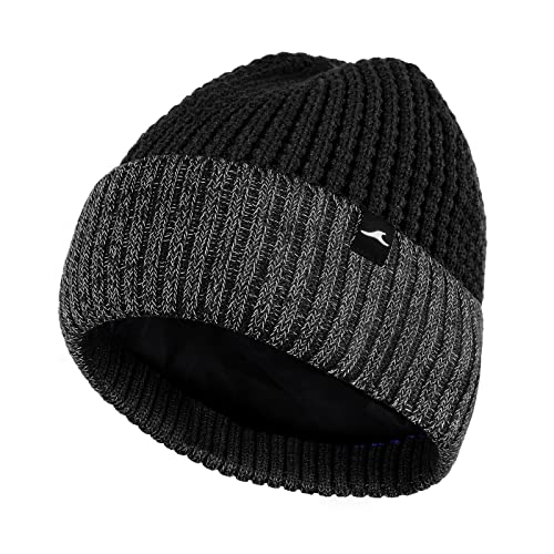 Achiou Reflective Beanie for Men Women, Fleece Lined Winter Cuffed Hat - color: Black