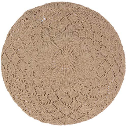 an Womens Crochet Hat Flower Beanie Beret Fashion Accessory Lightweight Knit Cap - color: 5120-dkbeige