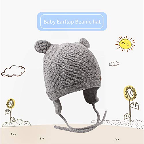 BAVST Baby Beanie Hat for Winter with Earfalp Cute Bear Kids Toddler Girls Boys Warm Knit Cap 0-2Years - color: Bear Ear- Grey, size: 12-18 Months