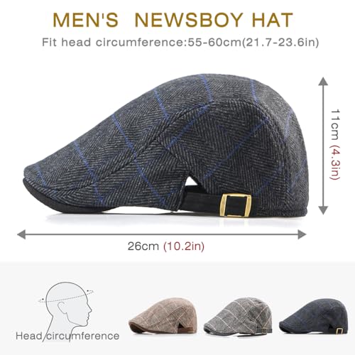 Men's Cotton Newsboy Hats Flat Ivy Gatsby Cap Irish Cabbie Ivy Driving Hunting Hat - color: Checkered Black