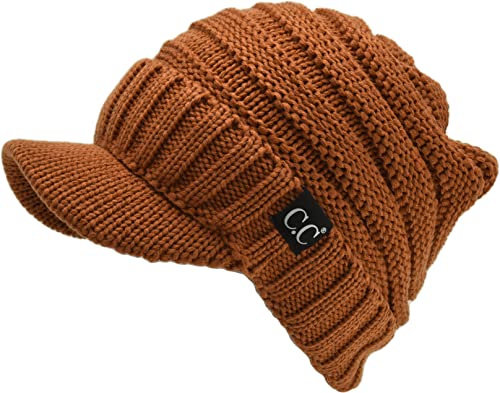 C.C Trendy Warm Oversized Chunky Soft Oversized Ribbed Slouchy Knit Hat with Visor Brim - color: Clay