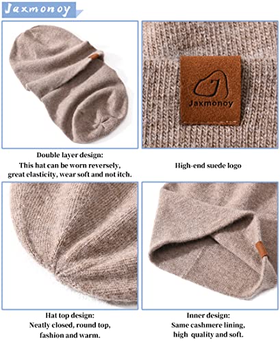 jaxmonoy Slouchy Knit Beanies Winter Hats for Women Men Soft Warm Reversible Slouch Cuffed Skull Knitted Beanie Cap - color: Brown