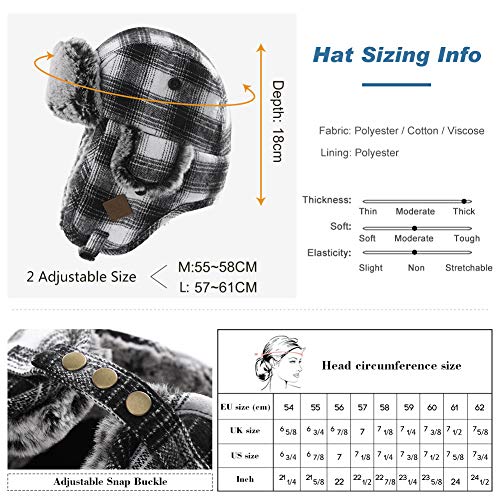 Jeff & Aimy Stylish Plaid Winter Wool Trapper Faux Fur Earflap Hunting Hat Ushanka Russian Cold Weather Thick Lined 55-61CM - color: White, size: Large