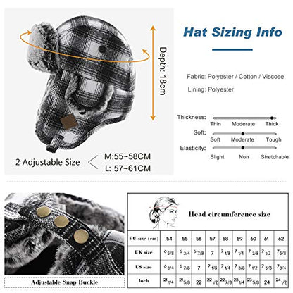 Jeff & Aimy Stylish Plaid Winter Wool Trapper Faux Fur Earflap Hunting Hat Ushanka Russian Cold Weather Thick Lined 55-61CM - color: White, size: Large