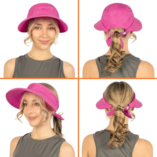 SUN CUBE Womens Sun Hat UV Protection Wide Brim Zip-Off Golf Visor - color: Rose