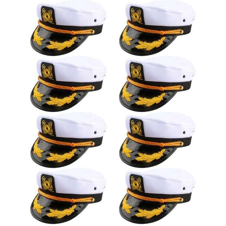 8 Pieces Captain Hats Adjustable White Sailors Navy Marine Admiral Caps for Yacht Theme Party Costume Accessory - color: Style 3