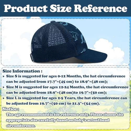 Sarfel Baby Baseball Cap Toddler Baseball Hat with Mesh Infant Ball Cap Toddler Trucker Hat Baby Snapback Hat Kids Cap UPF50+ - color: Dinosaurs Navy With Mesh, size: 12-24 Months