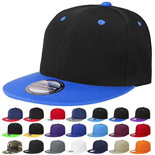 Classic Snapback Hat Cap Hip Hop Style Flat Bill Blank Solid Color Adjustable Size - color: 1pc Black/Royal