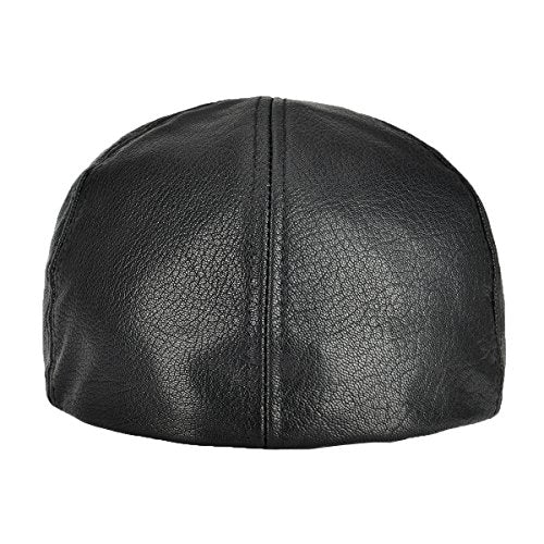 VOBOOM Leather Ivy Newsboy Caps 6 Panel Cabbie Beret Hat - color: Black, size: 7 1/2