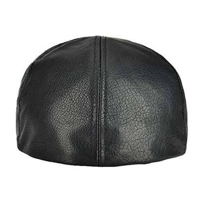 VOBOOM Leather Ivy Newsboy Caps 6 Panel Cabbie Beret Hat - color: Black, size: 7 1/2