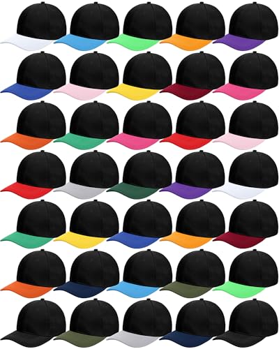 Foaincore 36 Pack Blank Baseball Cap Bulk Adjustable Back Strap Sublimation Hats Plain Unisex Trucker Hat for Men Women - color: Assorted Color