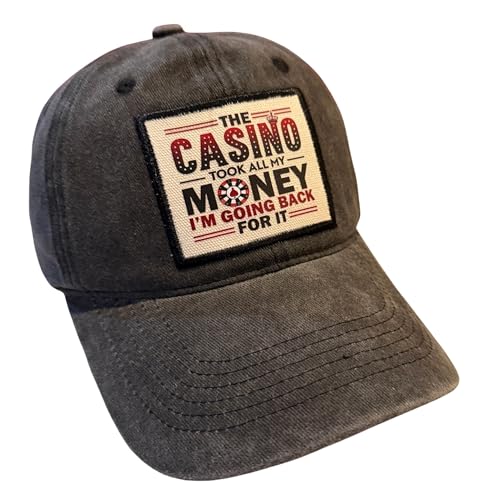 Popfizzy Funny Hats for Men and Women, Fun Adult Baseball Cap, Funny Birthday Gifts for Women and Men, Cool Dad Hat Gift Idea - color: Back to the Casino (Black)