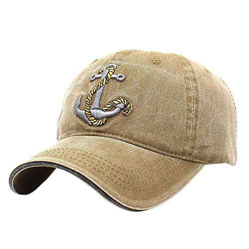 Anchor Embroidered Cotton Washed Dad Hat Distressed Retro Baseball Hat - color: Khaki