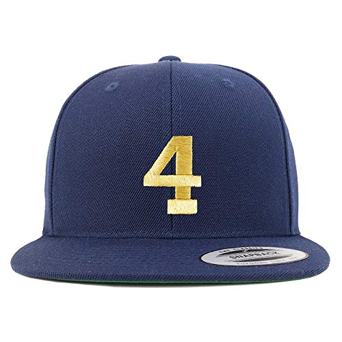 Trendy Apparel Shop Number 4 Gold Thread Flat Bill Snapback Baseball Cap - color: Navy