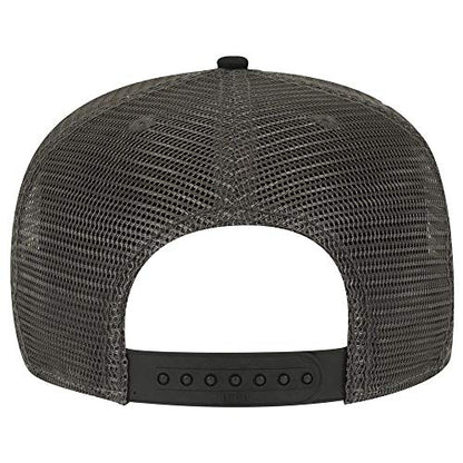OTTO Square Flat Visor SNAP 5 Panel Mesh Back Trucker Snapback Hat - color: Blk/Blk/Ch.gry