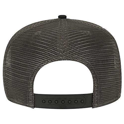 OTTO Square Flat Visor SNAP 5 Panel Mesh Back Trucker Snapback Hat - color: Blk/Blk/Ch.gry