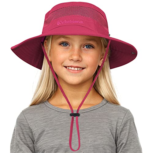 Komorebi UPF 50+ Kids Sun Hat，Wide Brim Bucket Hats for Kids Beach Outdoor - color: 07rose Red