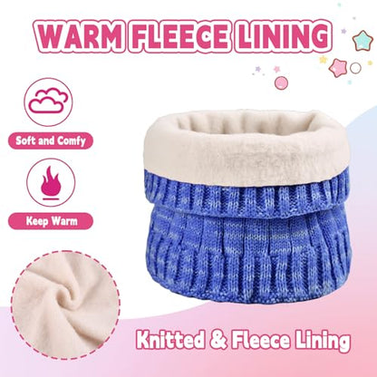 Kids Winter Hat Gloves Scarf Set Girls, Children Beanies Hats with Pom Pom - color: Sapphire Blue Mix