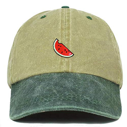 Armycrew Watermelon Embroidered Patch Unstructured Cotton Washed Baseball Cap - color: Khaki Green