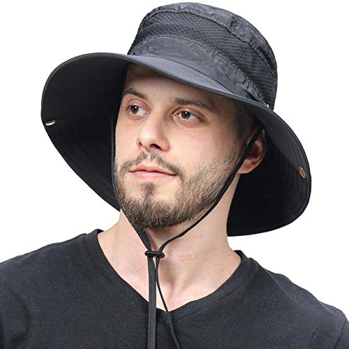 CAMOLAND Mens Fishing Hat Wide Large Brim Sun Hat with Outdoor UV Protection - color: Black