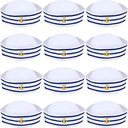 Syhood 12 Pcs Blue with White Sailor Hats Captain Navy Hat - style: Delicate Style