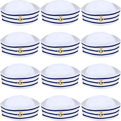 Syhood 12 Pcs Blue with White Sailor Hats Captain Navy Hat - style: Delicate Style