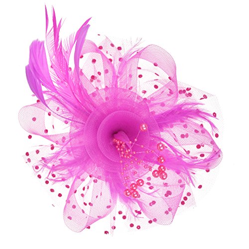AQOKKA Women Fascinators Hats Flower Fascinators with Headband and Clip Tea Party Headwear for Women and Girls - color: 1 Pc 7" Diameter / Fushia
