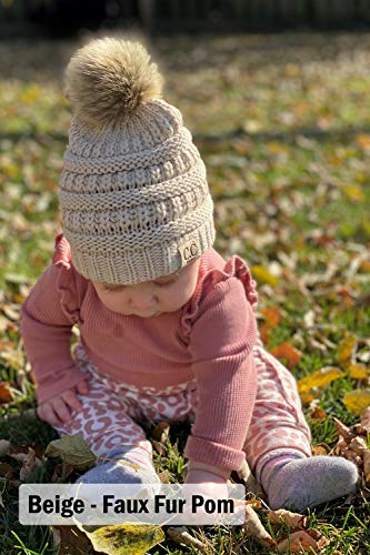 Funky Junque Baby Pom Pom Beanie – Soft Knit Infant Winter Hat for Baby Girls & Boys, Cozy Warm Newborn Beanie 0–12 Months - color: Lavender - Faux Fur Pom