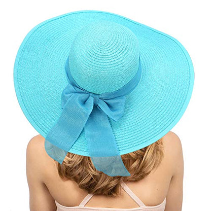 FSIGOM Women's Folable Floppy Hat,Wide Brim Sun Protection Straw Hat, Summer UV Protection Beach Cap - color: C1-f-blue, size: Medium