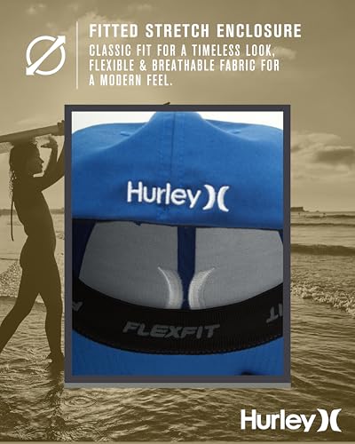 Hurley Mens Textured Fitted Baseball Cap, Moisture Wicking, Curved Brim - color: Blue, size: Small-Medium