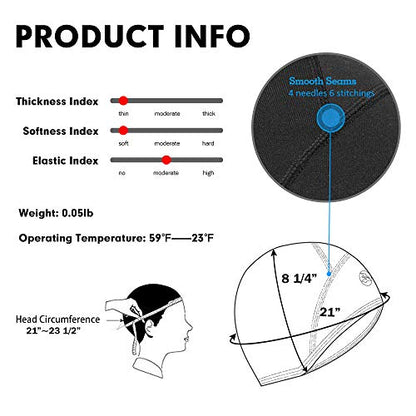EMPIRELION Lightweight Thermal Skull Cap Ears Warm Cycling Helmet Liner Winter Running Beanie Hats Sweat Wicking - color: Black + Grey Melange 2pack