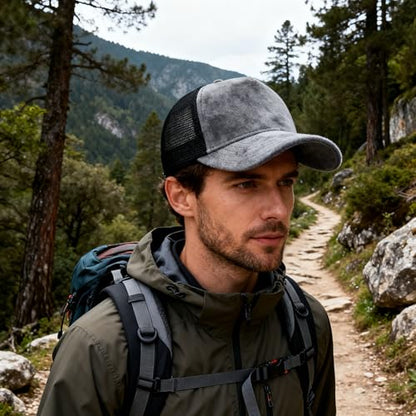 Trucker Hat Men Blank Mesh Suede Baseball Cap for Men and Women Baseball Hat 5-Panel Trucker Hat for Hunting & Hiking - color: Grey