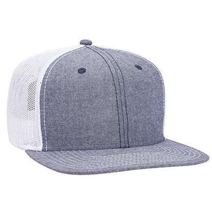 OTTO Snap 6 Panel Pro Style Cotton Blend Chambray Snapback Hat - color: Nvy/Wht