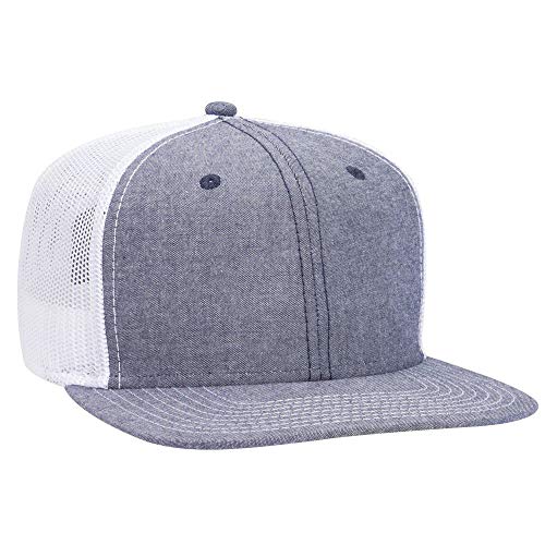 OTTO Snap 6 Panel Pro Style Cotton Blend Chambray Snapback Hat - color: Nvy/Wht