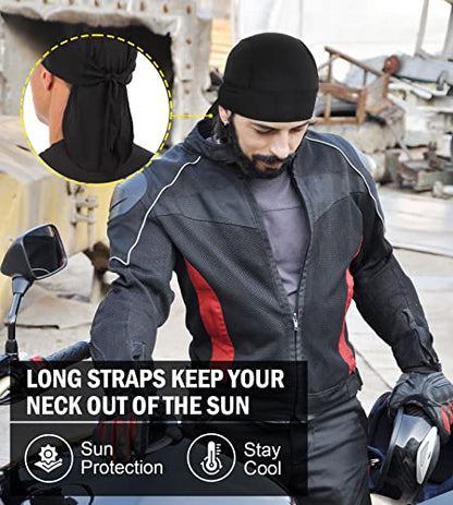 MELASA Cooling Do Rags Skull Cap Helmet Liner Breathable Sweat-Seal - color: Black Orange Print Style