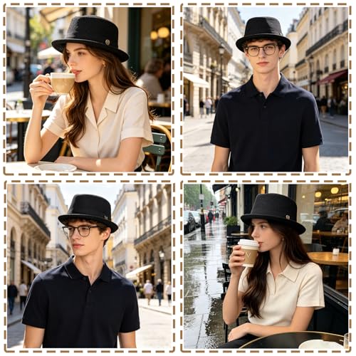 XGOPTS Unisex Summer Mesh Straw Porkpie Hat Trilby Jazz Fedora Panama Hats - color: Black