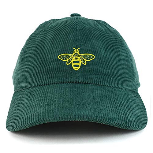 Trendy Apparel Shop Bee Embroidered Cotton Corduroy Unstructured Baseball Cap - color: Dark Green